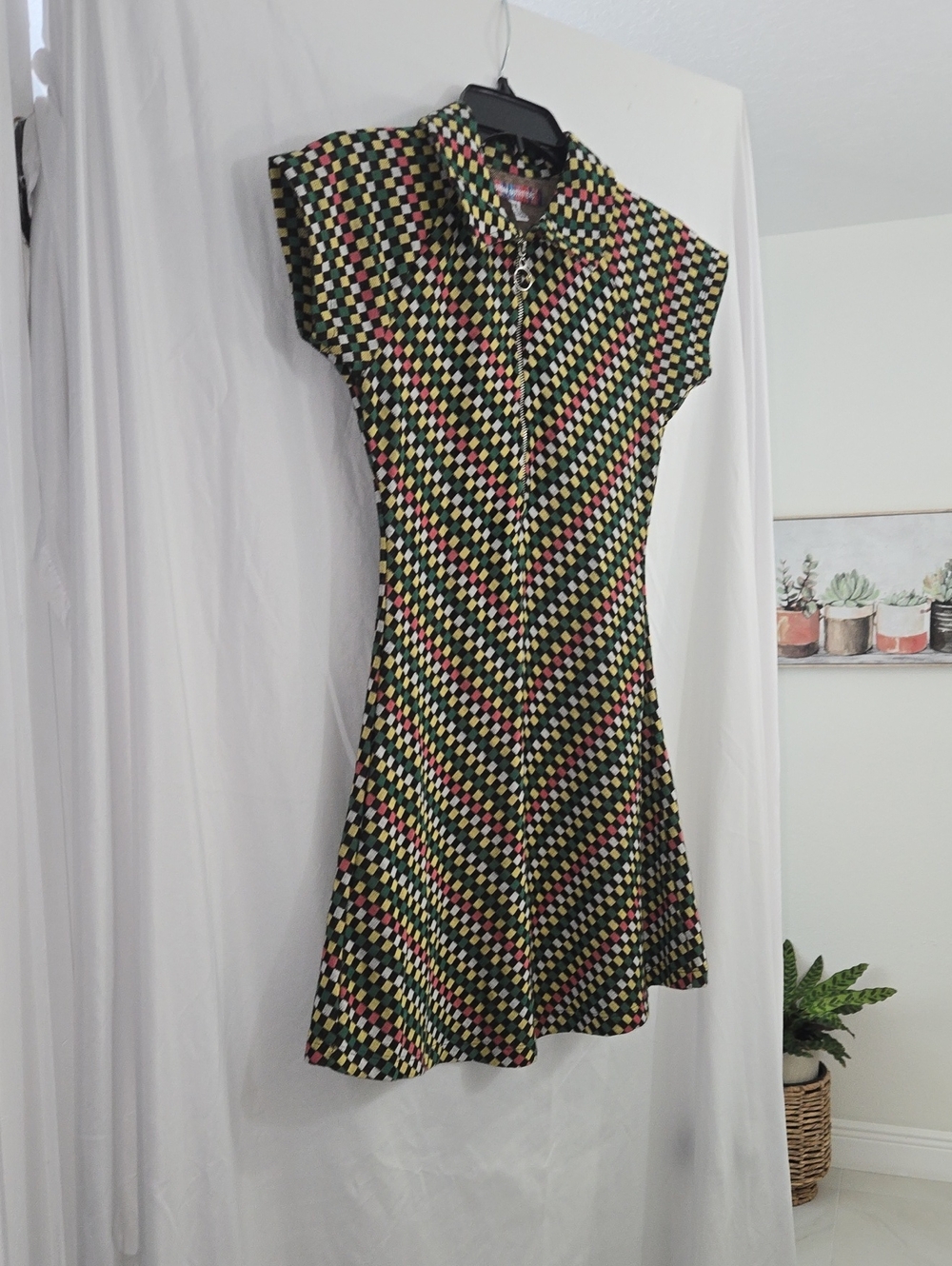 Urban Outfitters Black Mini Dress with Multicolor Check